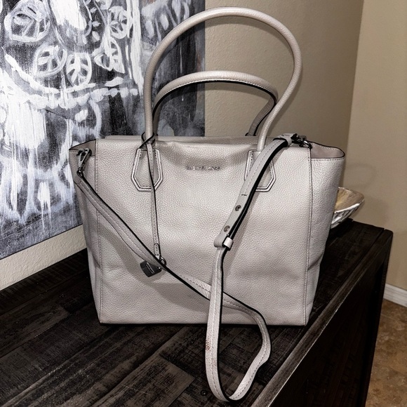 Michael Kors Mercer Satchel Tote Luggage Taupe Brown Large purse Bag Zipper​ - Picture 2 of 15